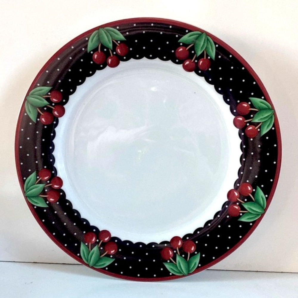 Two Vintage Mary Engelbreit Cameo Cherries and Polka Dot Dinner Plates